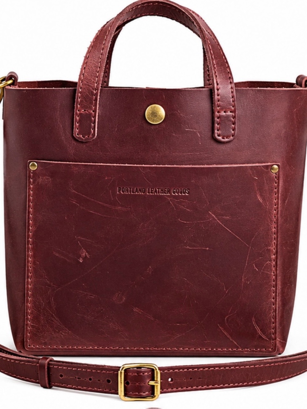 Portland Leather Goods Burgundy Leather Mini Crossbody Tote Bag Oxblood - Picture 2 of 10